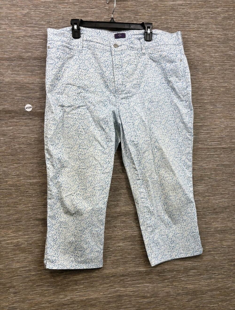 NYDJ Capri Floral Pants Womens Size 18W Blue & White High-Rise Denim Stretch
